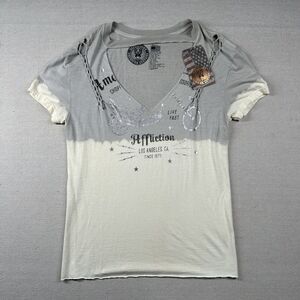 Affliction‎ Shirt Womens Sm Distressed Gothic Spiritual American Customs Retro